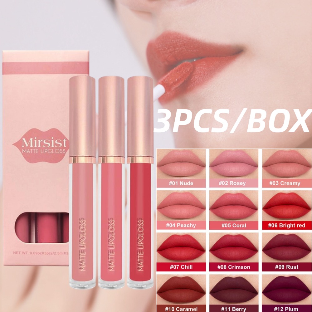 Matte Velvet Lip Tint Long Lasting - 3pcs/set Nude Lip Gloss Matte Velvet