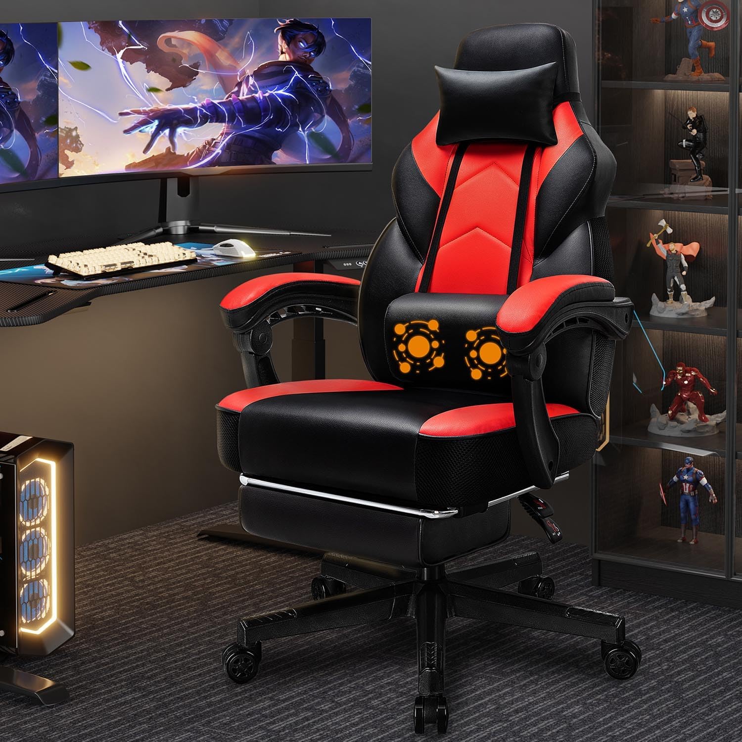 Massage - Gaming Chair with Footrest, Massage Lumbar