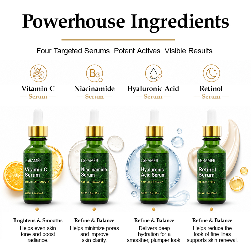 4PCS Facial Serum Set Niacinam - Niacinamide Pore Shrinking Essence ulasan dan harga