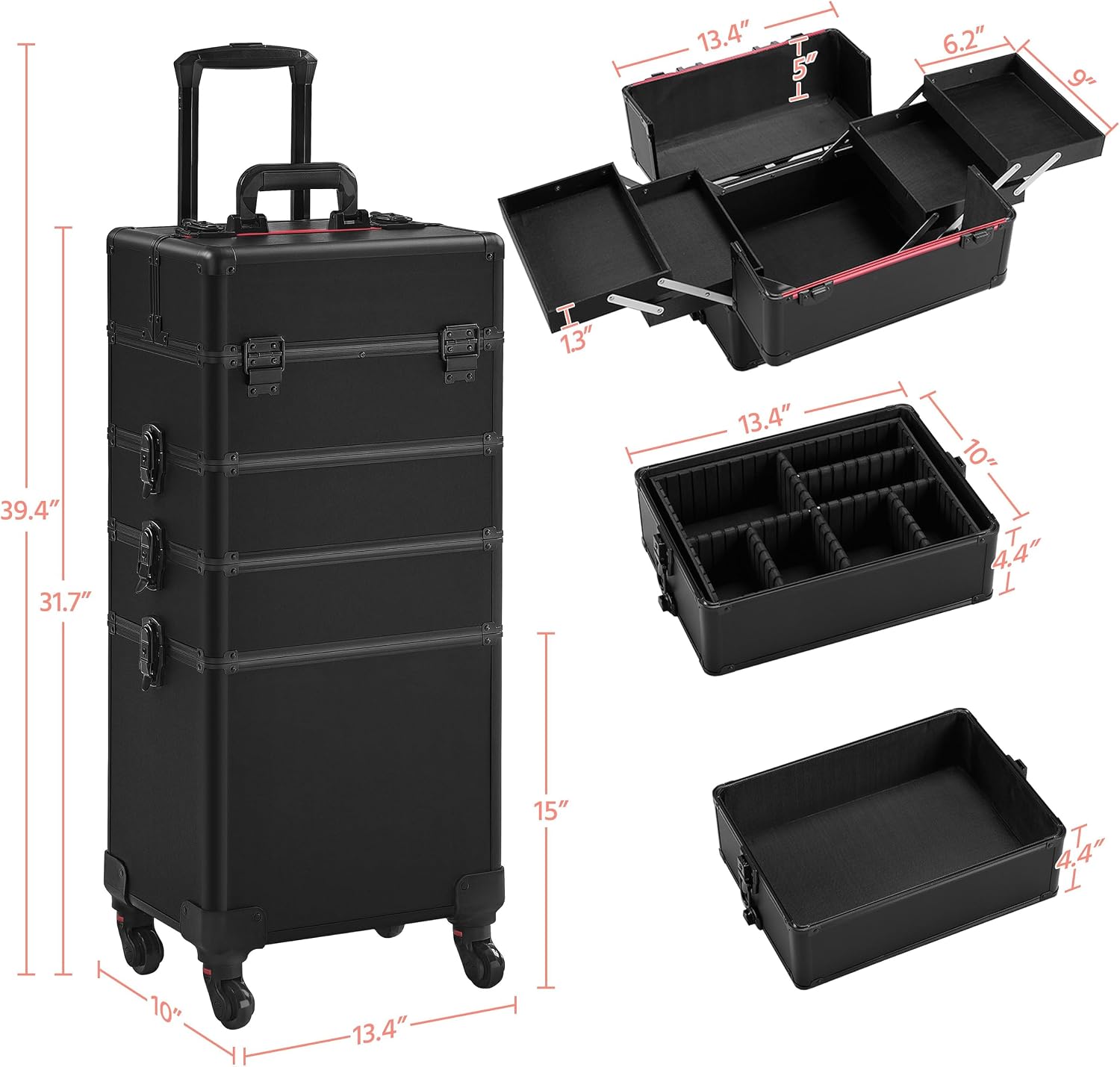 Black 4‑in‑1 Lockable Rolling  - Makeup ulasan dan harga