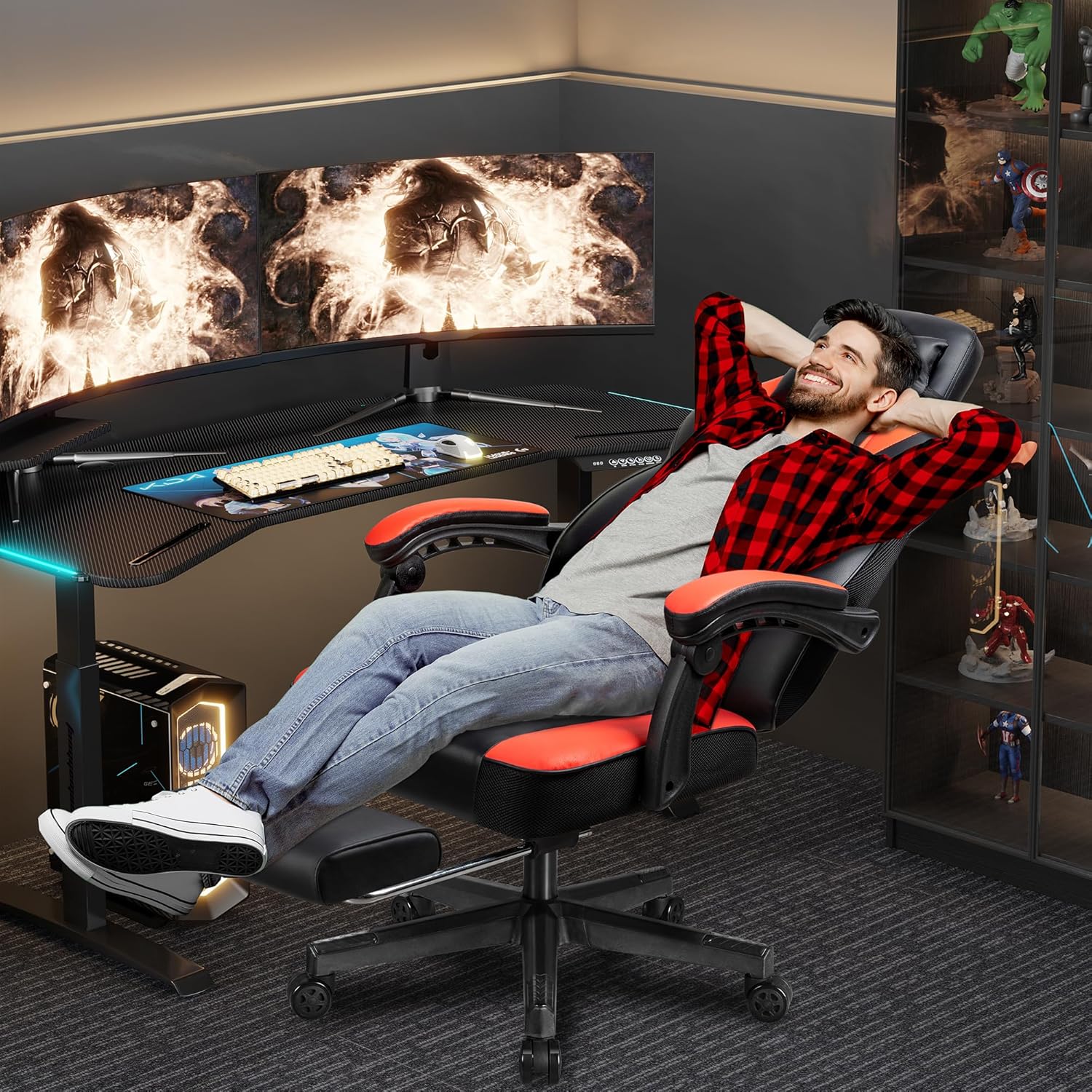 Gaming Chair with Footrest, Ma - Massage ulasan dan harga
