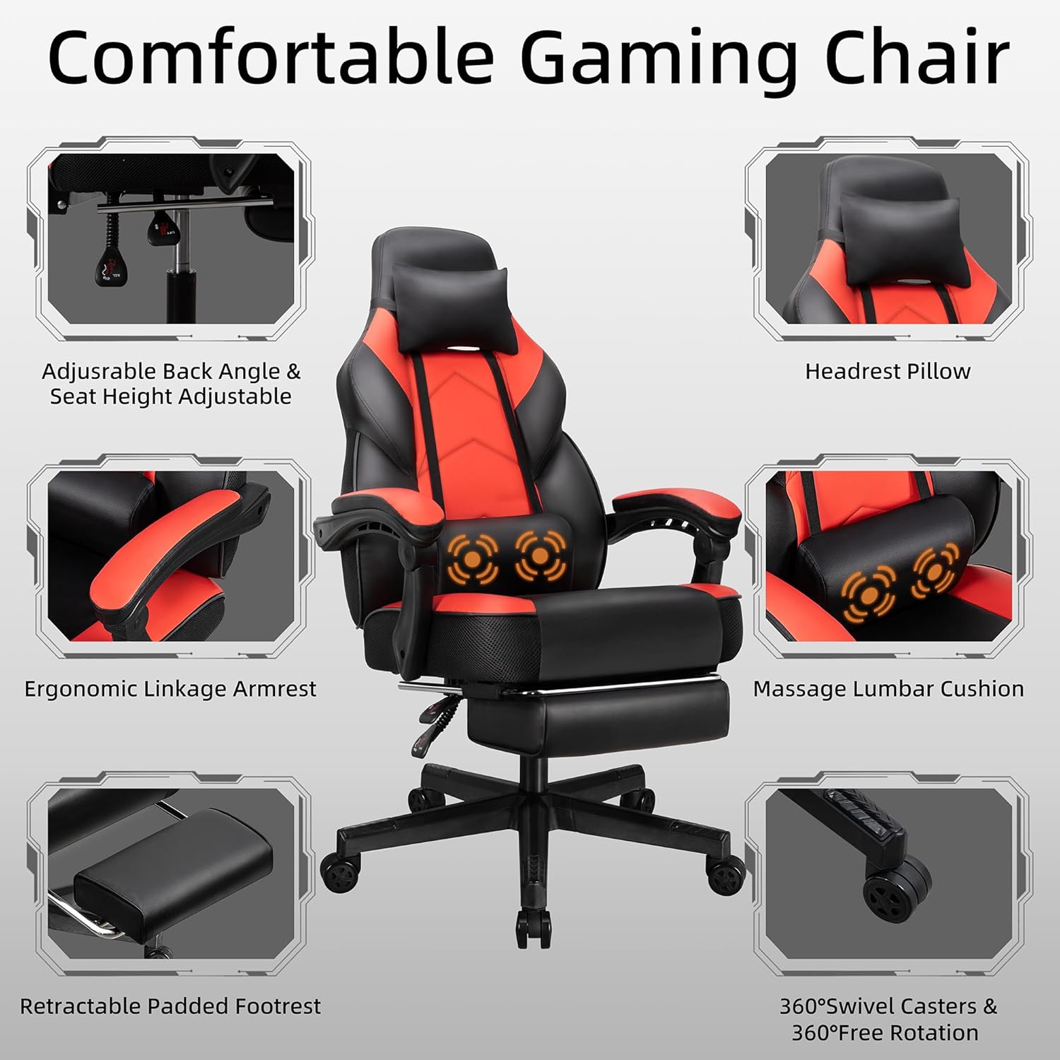 Gaming Chair with Footrest, Ma - Massage ulasan dan harga