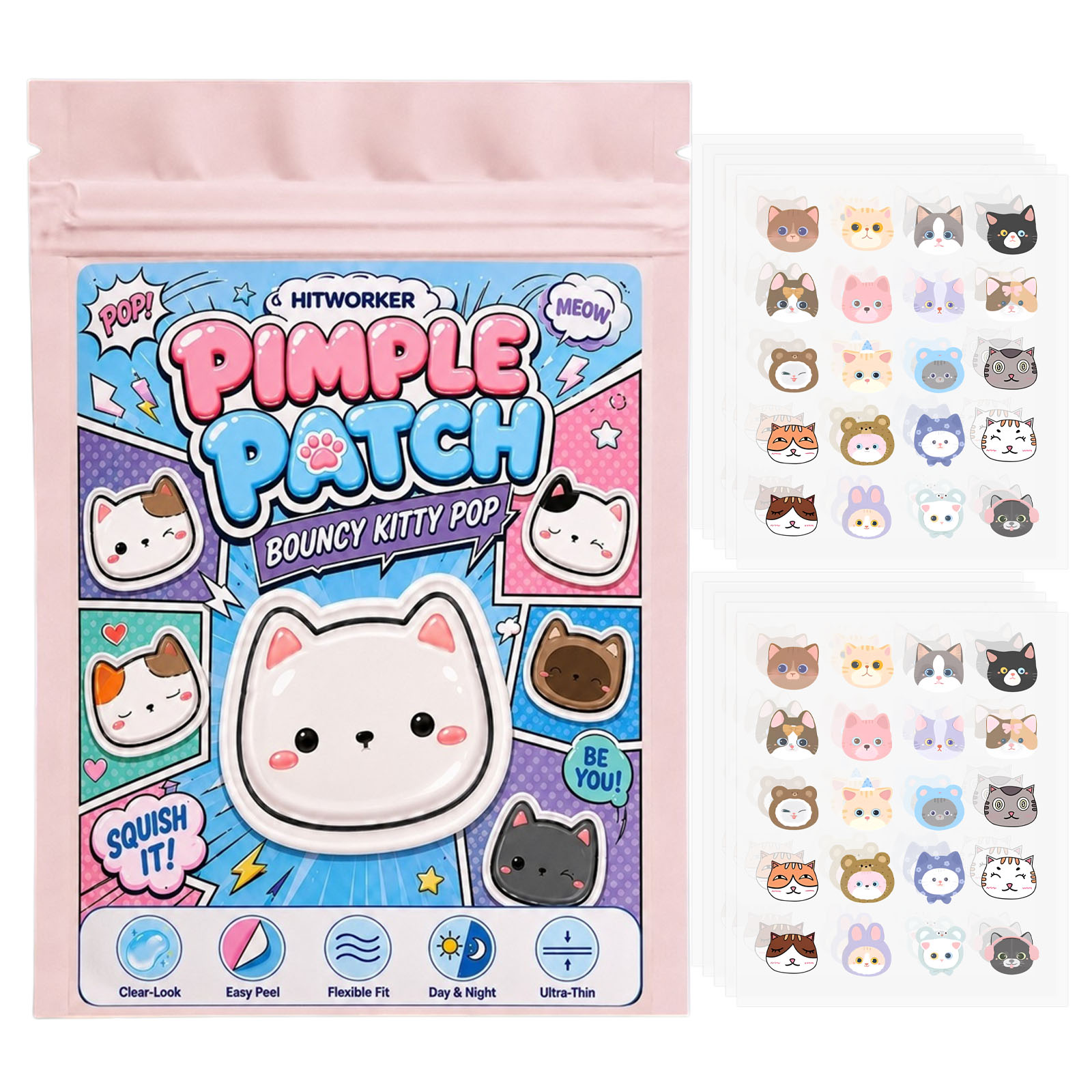100pcs Cute Cat Pimple Patches - Hydrocolloid Pimple Patch ulasan dan harga