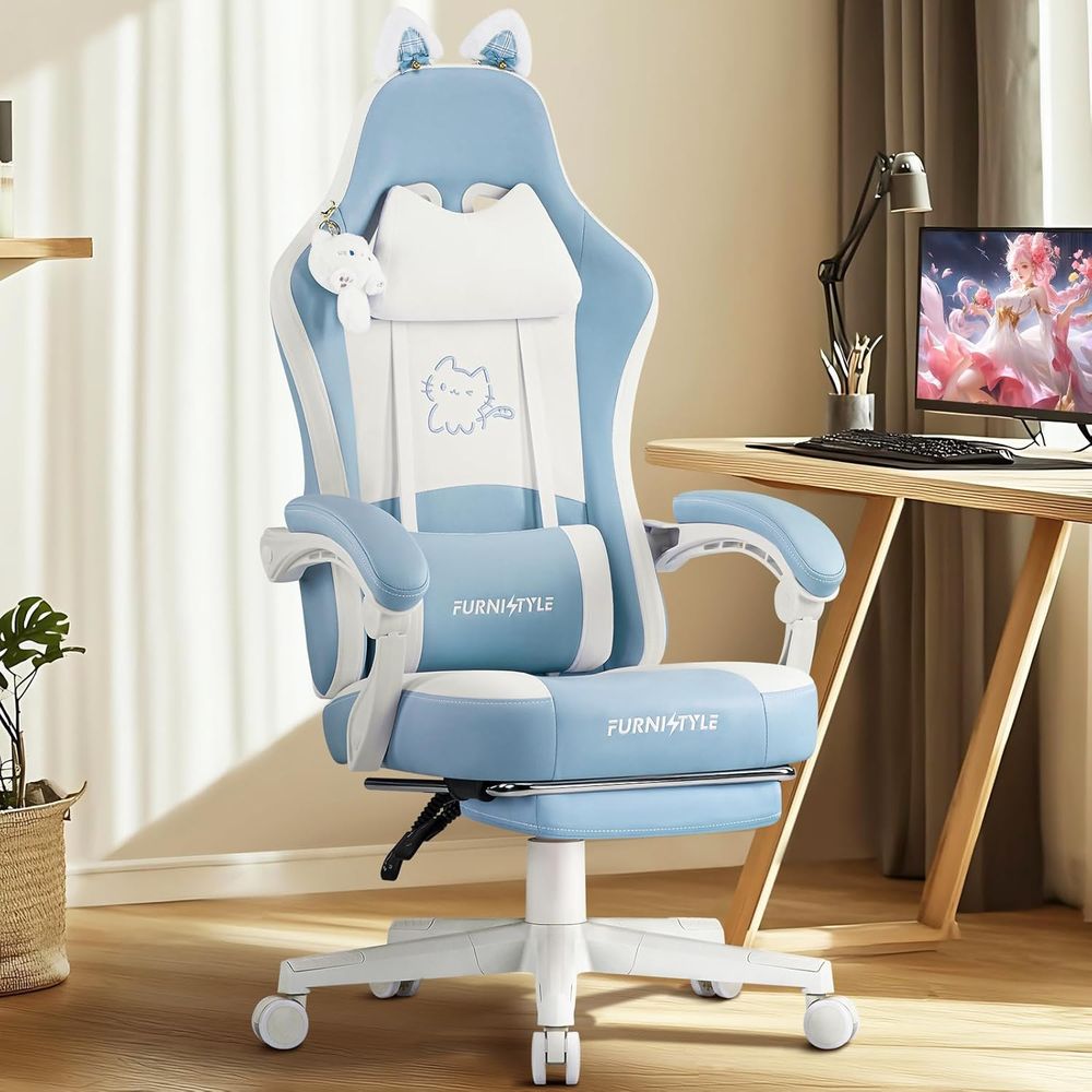 Ergonomic Blue/White Gaming Ch - Massage ulasan dan harga