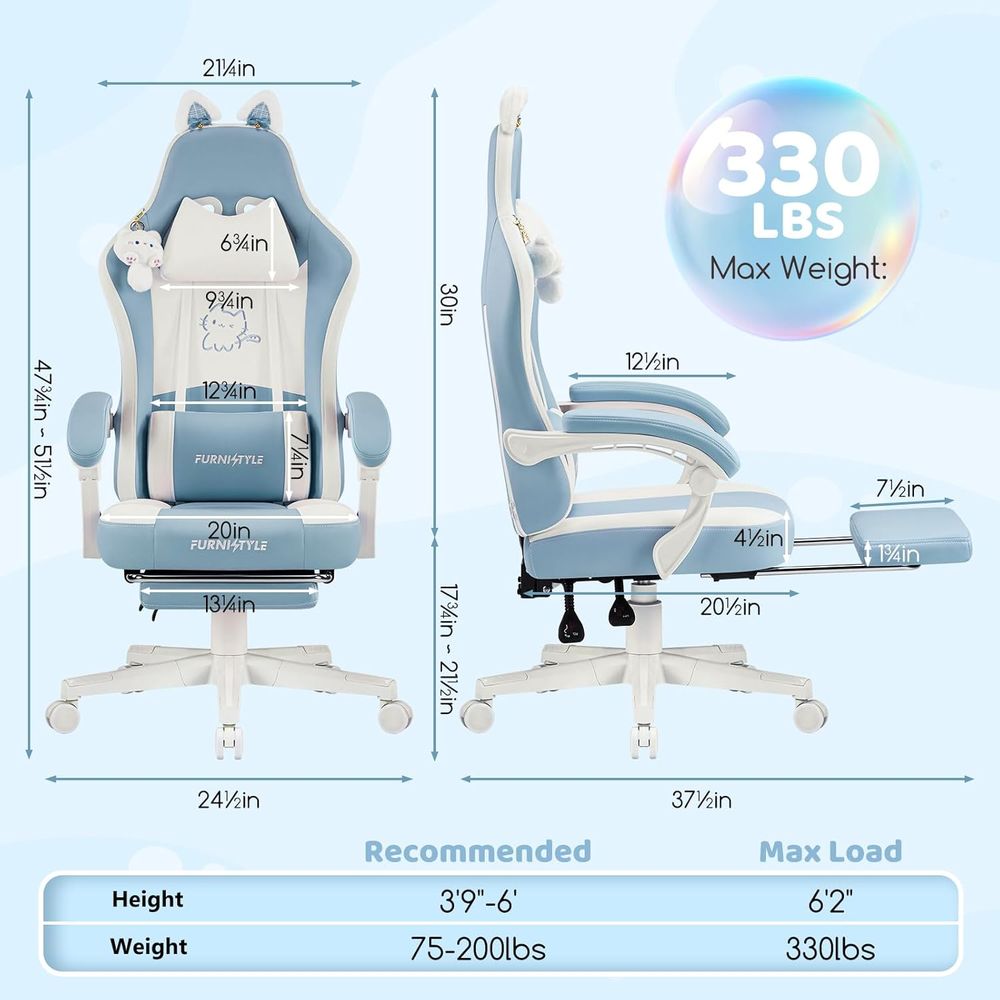 Ergonomic Blue/White Gaming Ch - Massage ulasan dan harga