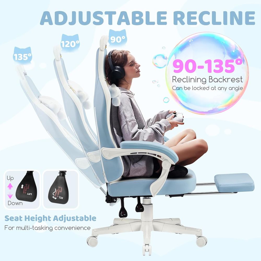 Ergonomic Blue/White Gaming Ch - Massage ulasan dan harga