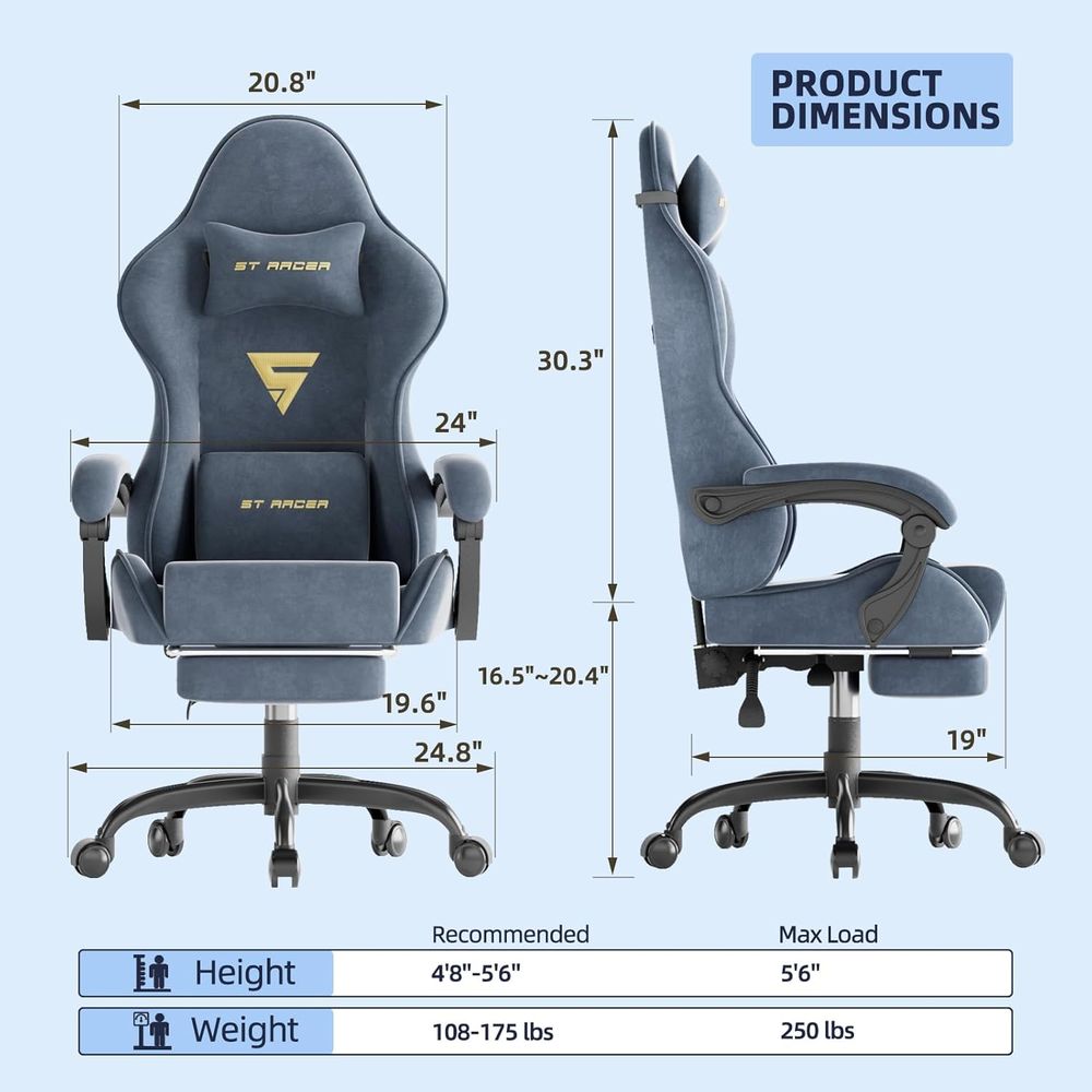 Ergonomic Gaming Chair with Fo - Massage ulasan dan harga