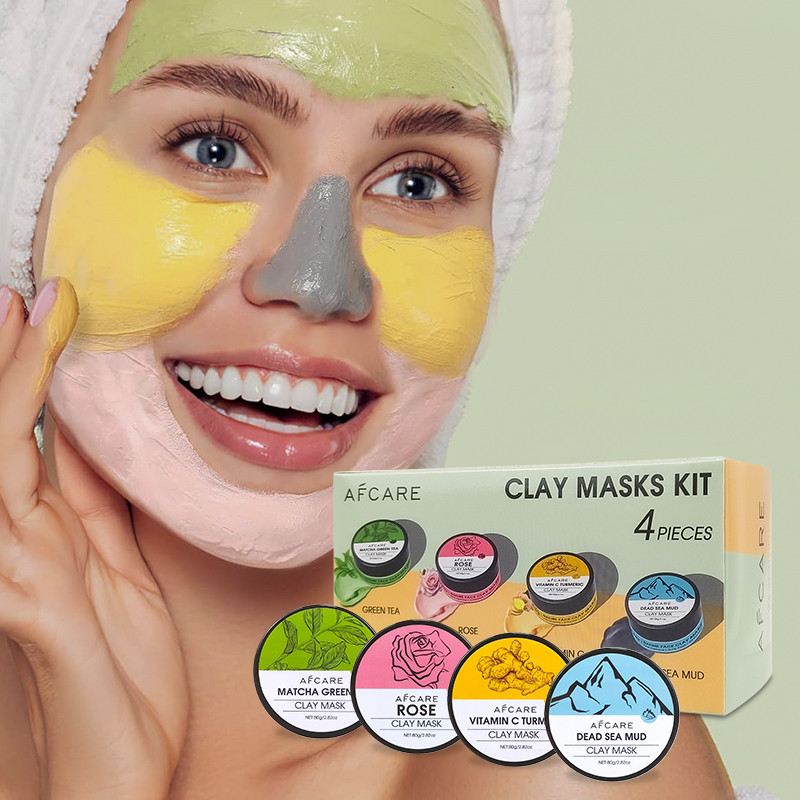 4Pcs Face Mask Set with Turmer - Green Tea Cleansing Clay Mask ulasan dan harga