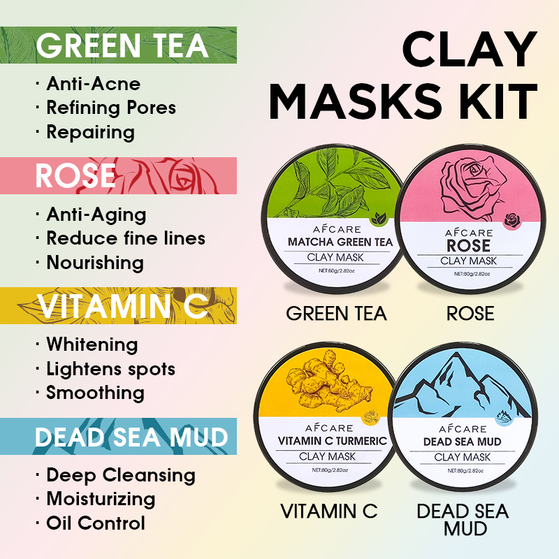 4Pcs Face Mask Set with Turmer - Green Tea Cleansing Clay Mask ulasan dan harga